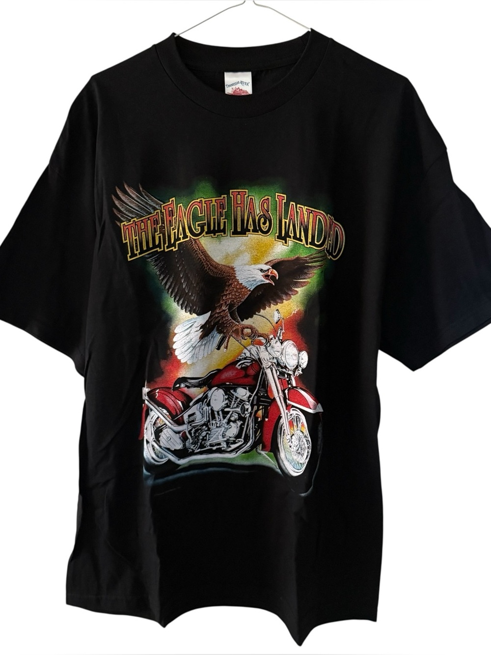 Vintage Biker Black Graphic T Shirt Size L & XL The Eagle Has Landed Chopper Y2K